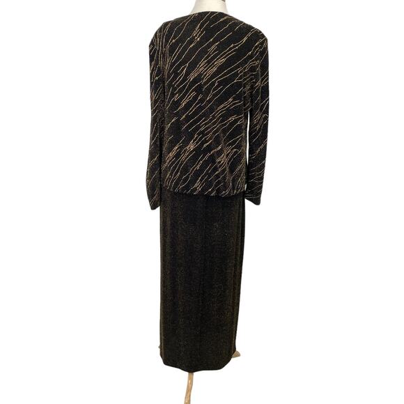 Vintage Alex Evenings Gown & Jacket Set Black Gold Metallic Design Layered 16 - Picture 5 of 16